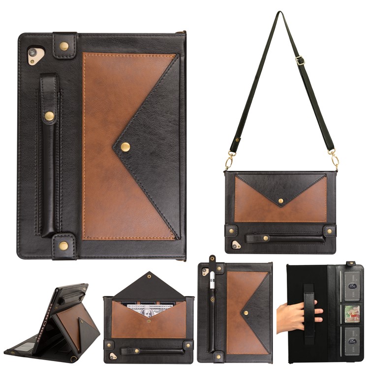 Color Splicing Envelop Style Wallet Leather Flip Case with Pen Pouch for iPad Pro 12.9 inch (2015) - Brown-1