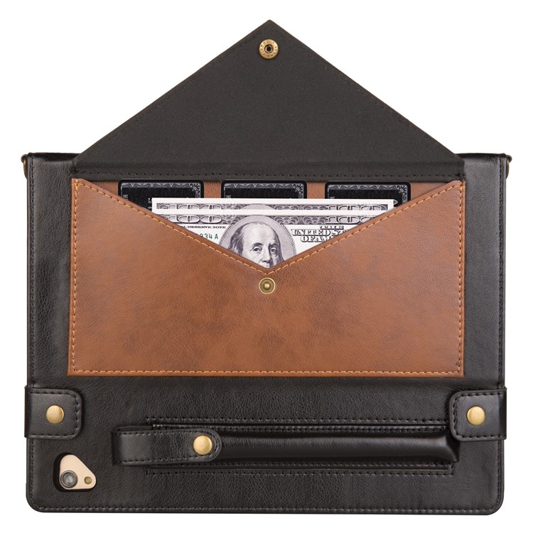 Color Splicing Envelop Style Wallet Leather Flip Case with Pen Pouch for iPad Pro 12.9 inch (2015) - Brown-4