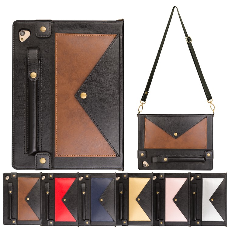 Color Splicing Envelop Style Wallet Leather Flip Case with Pen Pouch for iPad Pro 12.9 inch (2015) - Brown-9