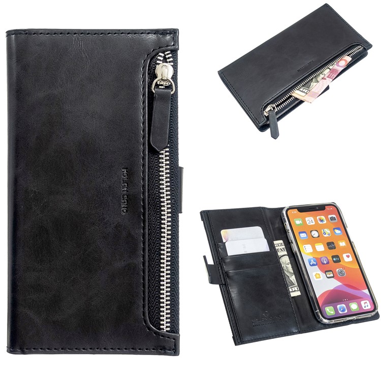 MOLAN CANO Multifunctional Wallet Phone Cover Case with Zipper Pocket for iPhone 11 Pro 5.8-inch - Black-1