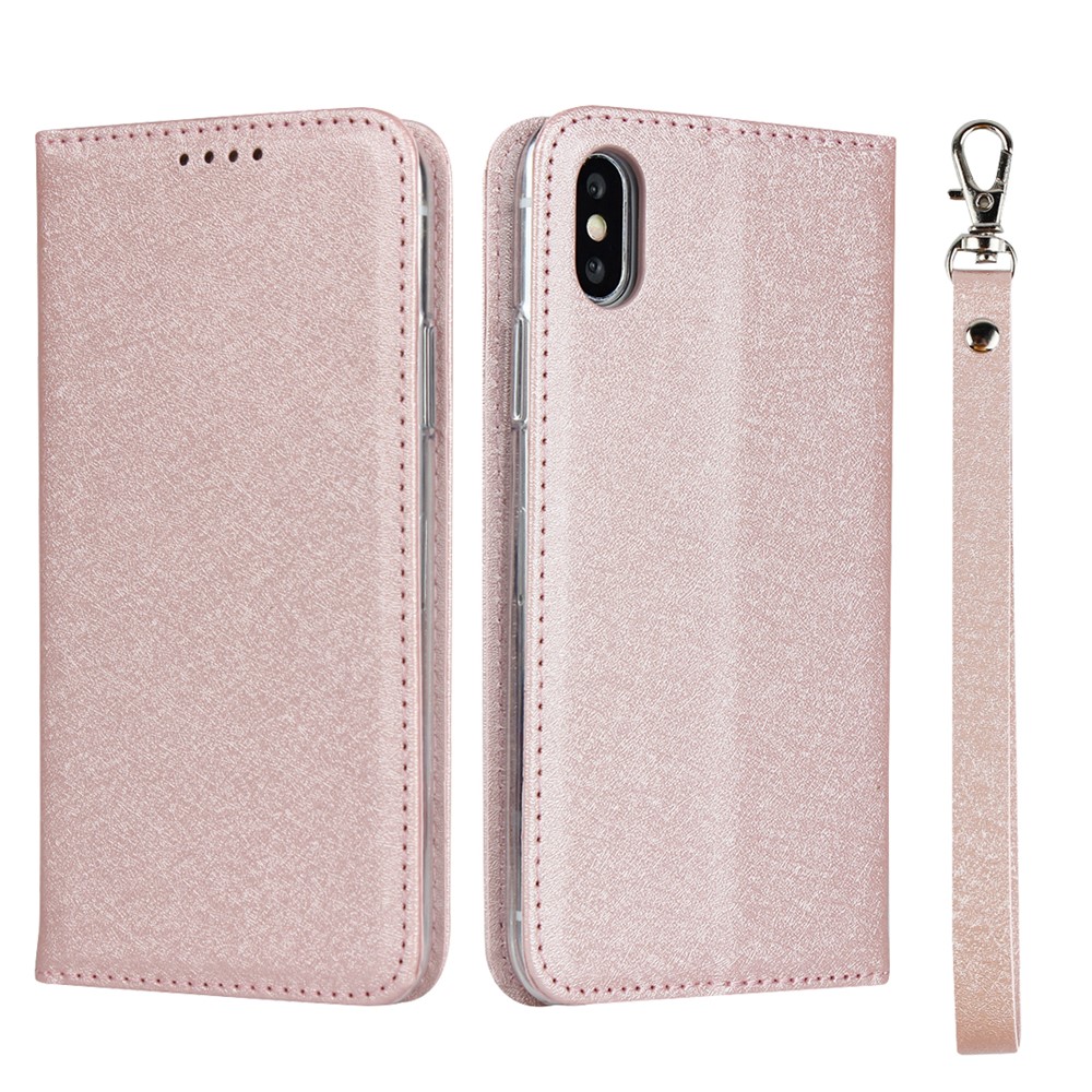 Silk Texture Wallet Stand Cell Leather Phone Cover for iPhone XS Max 6.5 inch - Rose Gold