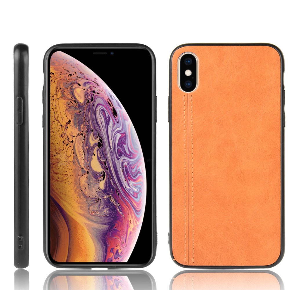 Leather Coated PC + TPU Hybrid Phone Shell Cover for iPhone XS / X 5.8-inch - Yellow