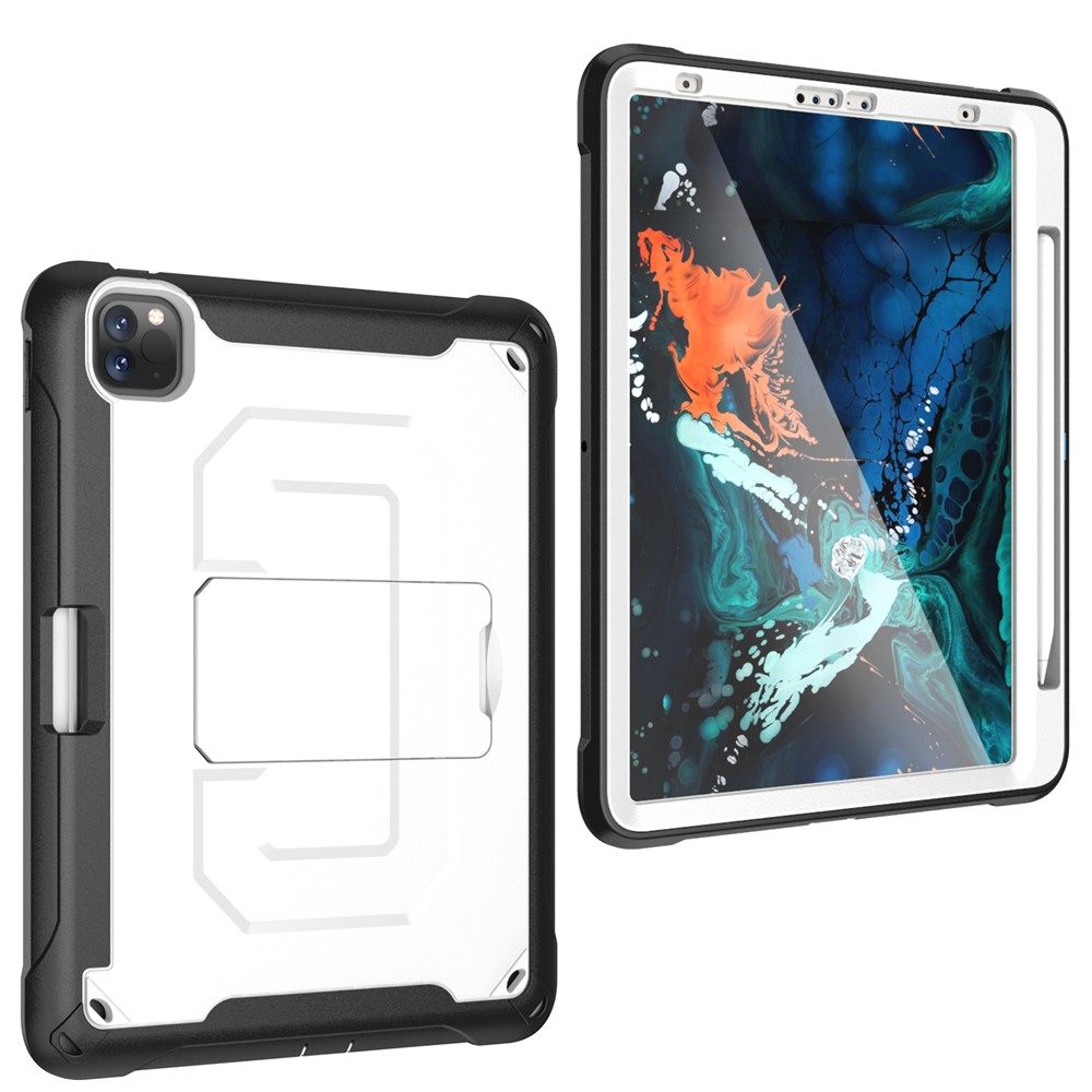 Heavy Duty Anti-drop PC + TPU Hybrid Case with Kickstand Pen Slot for iPad Pro 11-inch (2020) / (2018) - White