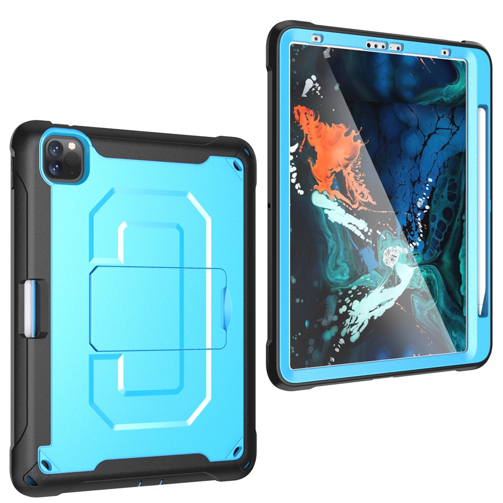 Heavy Duty Anti-drop PC + TPU Hybrid Case with Kickstand Pen Slot for iPad Pro 11-inch (2020) / (2018) - Blue