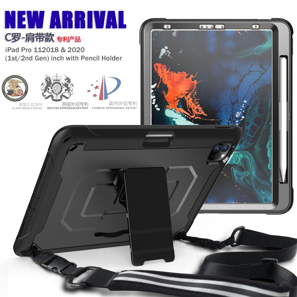 Antidrop PC + TPU Hybrid Tablet Case with Kickstand and Shoulder Strap for iPad Pro 11inch