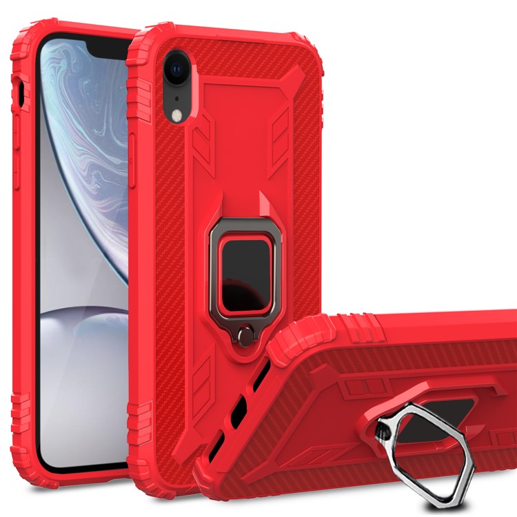 Finger Ring Kickstand Drop-proof TPU Mobile Cover for iPhone XR 6.1 inch - Red-1