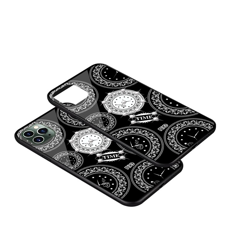 NXE TIME Series Clock Pattern Printing Rhinestone Decor Tempered Glass TPU Combo Shell for iPhone 11 Pro Max 6.5 inch - Black-4