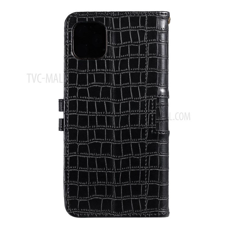 Crocodile Skin PU Leather Phone Cover Wallet with Strap for Apple iPhone 11 6.1 inch - Black-3