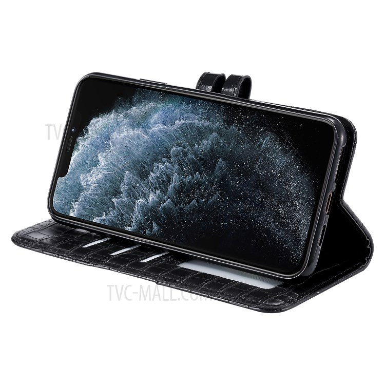 Crocodile Skin PU Leather Phone Cover Wallet with Strap for Apple iPhone 11 6.1 inch - Black-5