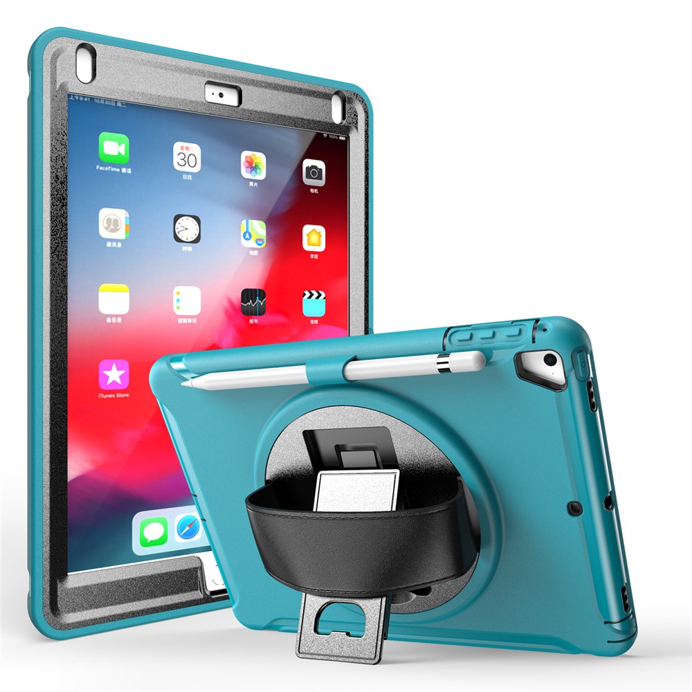 360° Swivel Kickstand PC + TPU Tablet Case with Pen Slot and Hand Strap for iPad Air (2013)/Air 2/9.7-inch (2017)/(2018)/iPad Pro 9.7-inch(2016) - Green