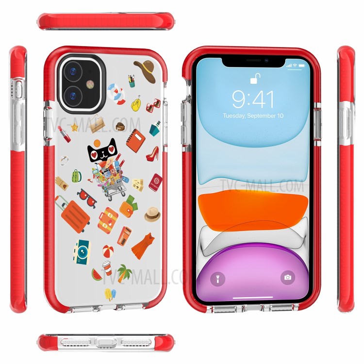 Imprint Pattern PC + TPU + TPE Combo Case for iPhone 11 6.1 inch - Style A/Red-1