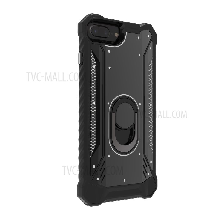 Shock-proof Metal+Plastic+TPU Phone Case with Kickstand for iPhone 6 Plus/7 Plus/8 Plus - Black-2