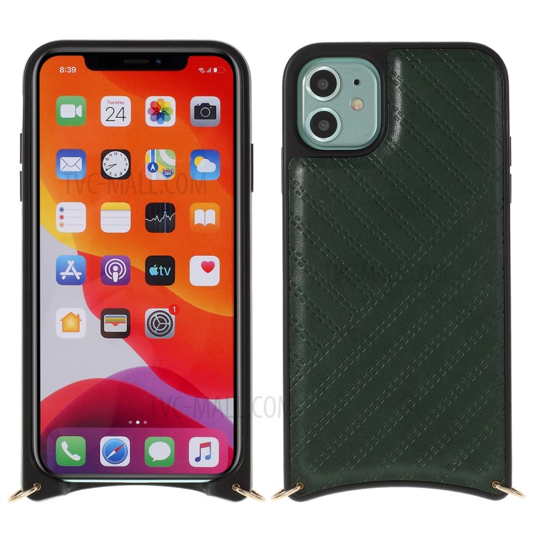 MUTURAL PU Leather Coated Phone Case with Metal Strap for Apple iPhone 11 6.1 inch - Green-1