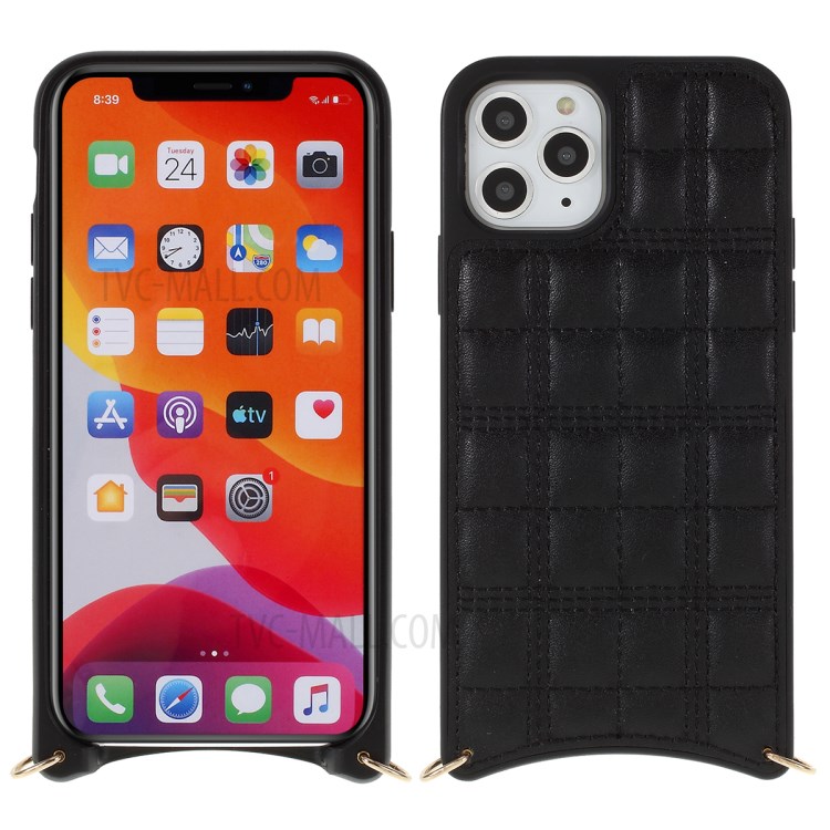 MUTURAL Square Surface PU Leather + PC + TPU Cover with Metal Strap for iPhone XS Max 6.5 inch - Black-1