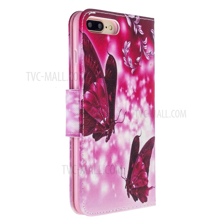 Pattern Printing Cross Texture Leather Stand Case with Card Slots for iPhone 8 Plus/7 Plus - Butterflies-4