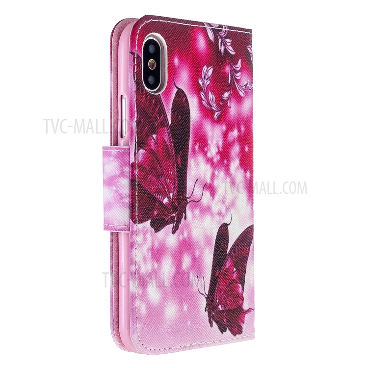 Pattern Printing Cross Texture Leather Wallet Case for iPhone XS Max 6.5 inch - Butterflies-4