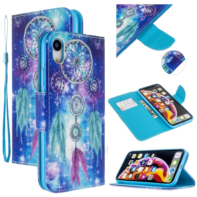 Cross Texture Pattern Printing Flip Leather Wallet Stand Phone Case for iPhone XR 6.1 inch - Aeolian Bells-1