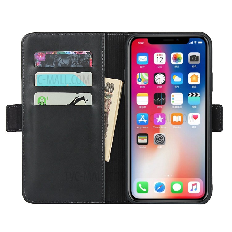 Magnet Adsorption Genuine Leather Wallet Stand Cell Phone Casing for iPhone XS Max 6.5 inch - Black-2