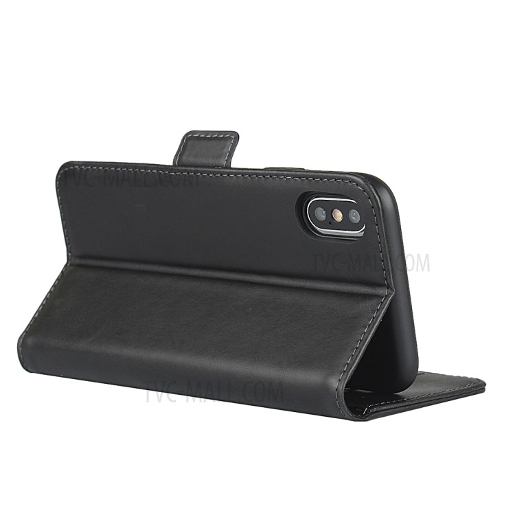 Magnet Adsorption Genuine Leather Wallet Stand Cell Phone Casing for iPhone XS Max 6.5 inch - Black-5