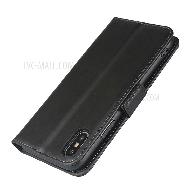 Magnet Adsorption Genuine Leather Wallet Stand Cell Phone Casing for iPhone XS Max 6.5 inch - Black-6