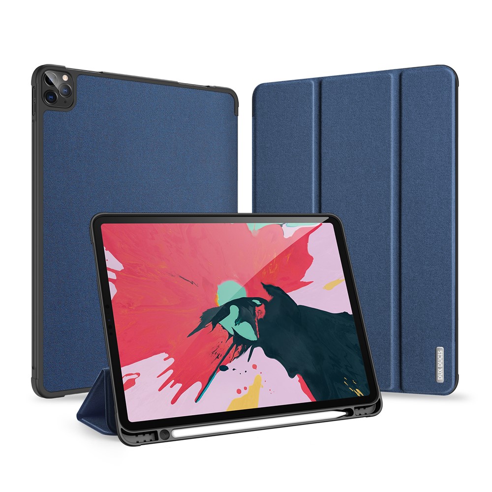 DUX DUCIS DOMO Series PU Leather TPU Back Tri-fold Stand Auto Sleep / Wake Tablet Cover with Pen Holder for iPad Pro 11 (2022) / (2021) / (2020) - Blue