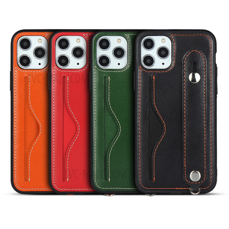 Handy Strap Kickstand Card Holder Genuine Leather Coated TPU Back Shell with Lanyard for iPhone 11 Pro 5.8 inch - Black-9