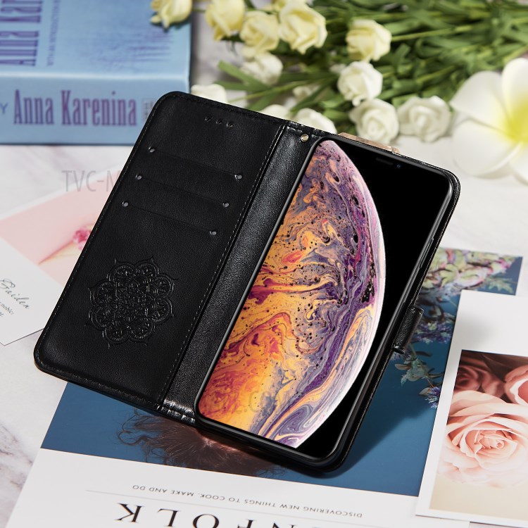 Imprint Dream Catcher PU Leather Wallet Stand Phone Cover for iPhone XS Max 6.5 inch - Black-13