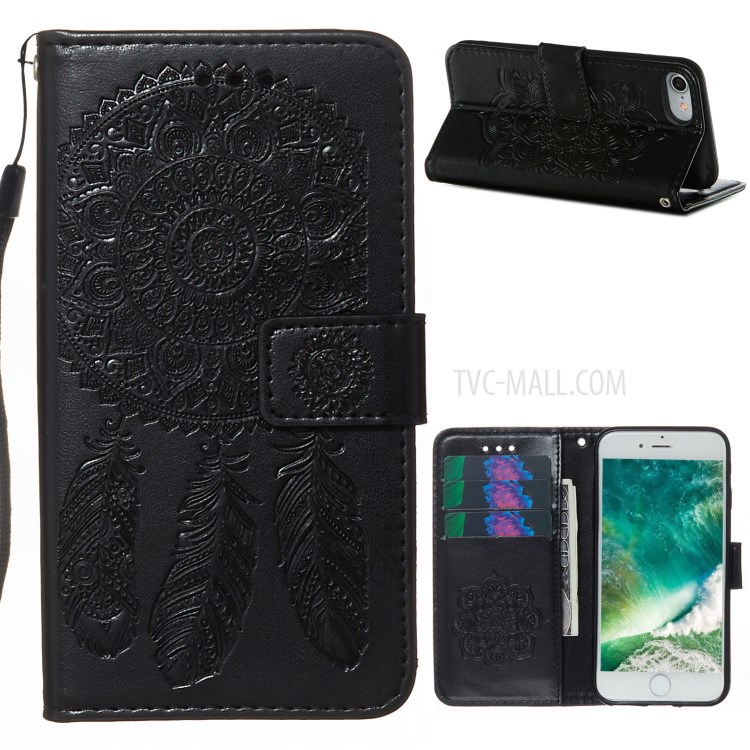 Imprinted Dream Catcher PU Leather Wallet Phone Case with Stand Shell for iPhone 8/7/6s/6 4.7-inch - Black-1