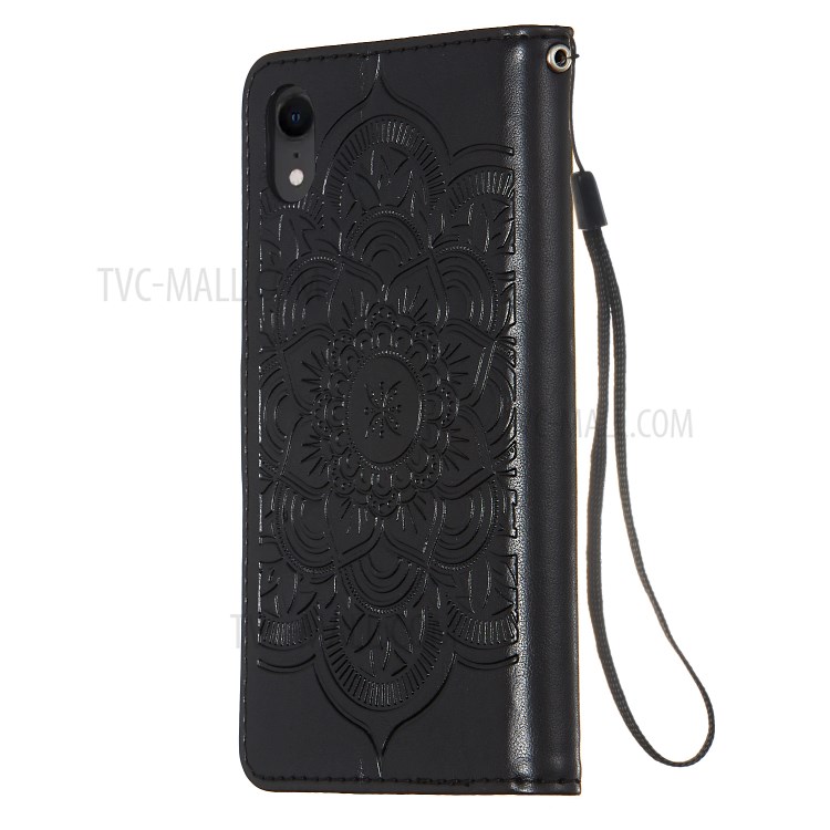 For iPhone XR 6.1 inch Imprint Dream Catcher Flower Wallet Leather Flip Cover - Black-4