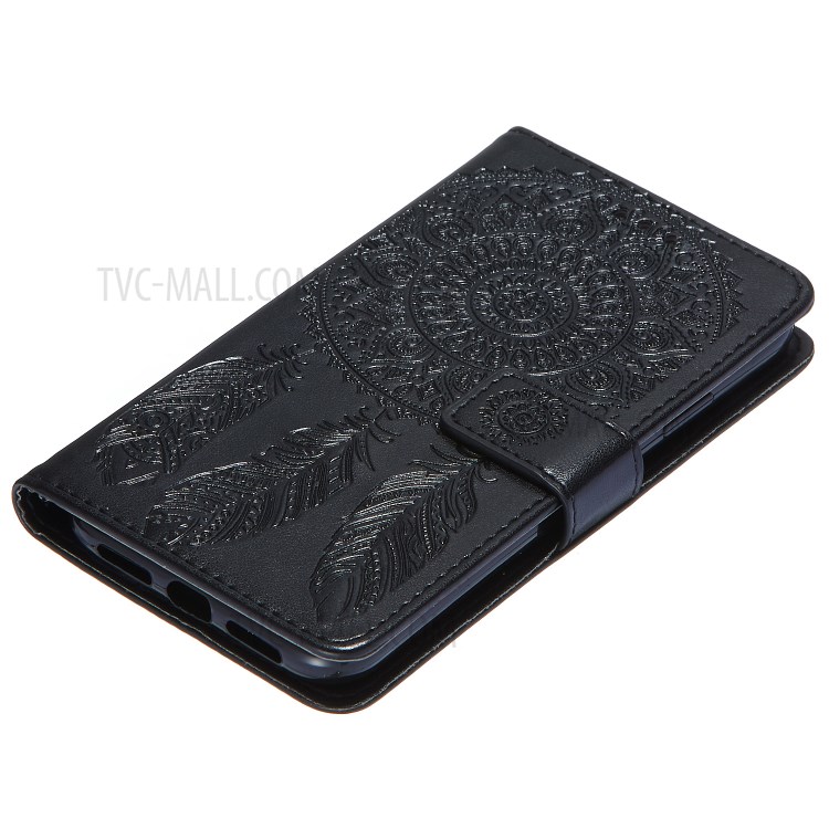 For iPhone XR 6.1 inch Imprint Dream Catcher Flower Wallet Leather Flip Cover - Black-8