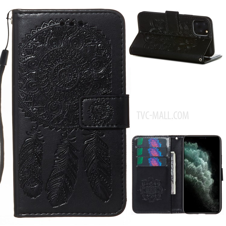 Imprinted Dream Catcher Flower Magnetic Leather Stand Case for iPhone 11 Pro 5.8 inch - Black-1