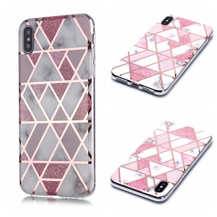 Marble Pattern Rose Gold Electroplating IMD TPU Back Case for iPhone XS/X 5.8 inch - White / Pink-1