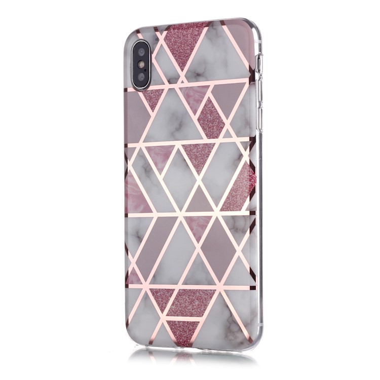 Marble Pattern Rose Gold Electroplating IMD TPU Back Case for iPhone XS/X 5.8 inch - White / Pink-2