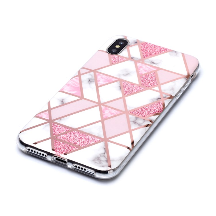 Marble Pattern Rose Gold Electroplating IMD TPU Back Case for iPhone XS/X 5.8 inch - White / Pink-3