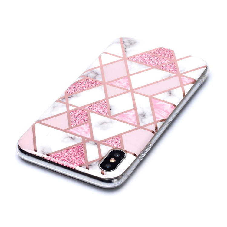 Marble Pattern Rose Gold Electroplating IMD TPU Back Case for iPhone XS/X 5.8 inch - White / Pink-4