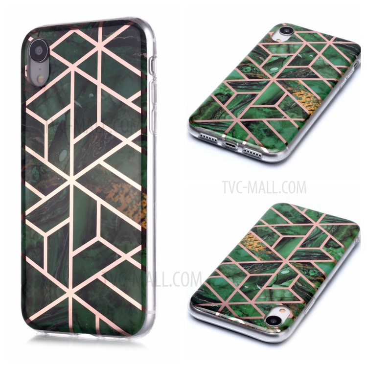 Marble Pattern Rose Gold Electroplating IMD TPU Case for iPhone XR 6.1 inch - Green-1