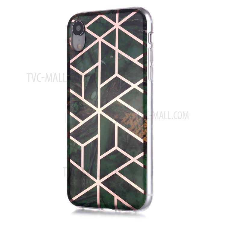 Marble Pattern Rose Gold Electroplating IMD TPU Case for iPhone XR 6.1 inch - Green-2