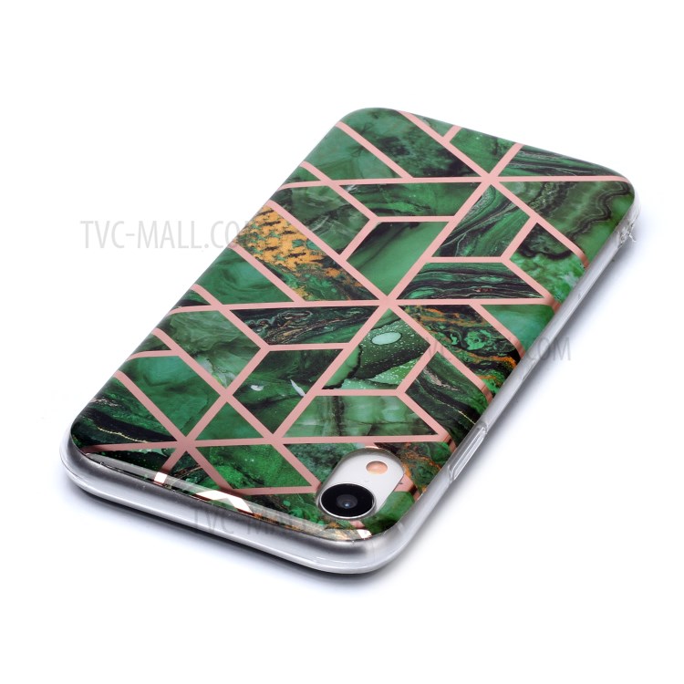 Marble Pattern Rose Gold Electroplating IMD TPU Case for iPhone XR 6.1 inch - Green-4