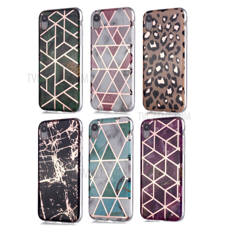 Marble Pattern Rose Gold Electroplating IMD TPU Case for iPhone XR 6.1 inch - Green-6