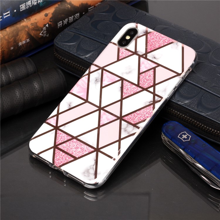 Marble Pattern Rose Gold Electroplating IMD TPU Case for iPhone XS Max 6.5 inch - White / Pink-5