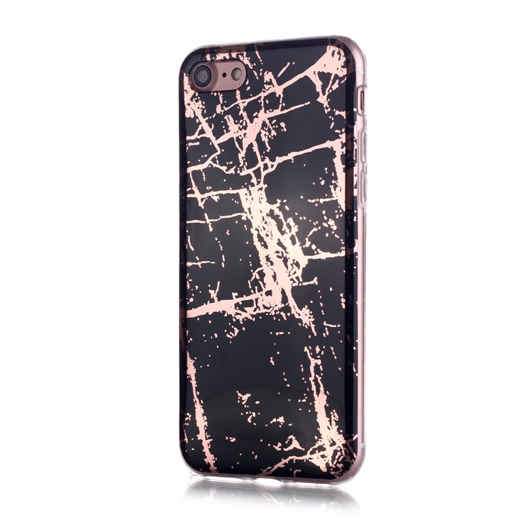 Modèle en Marbre Rose Gold Electroplate IMD TPU Shell Pour Iphone 7 / 8 / SE (2020) / SE (2022) 4,7 Pouces - le Noir