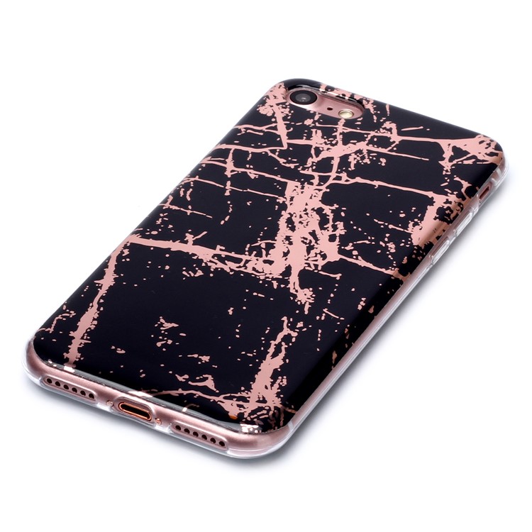 Marble Pattern Rose Gold Electroplating IMD TPU Case Shell for iPhone 8/7 - Black-3