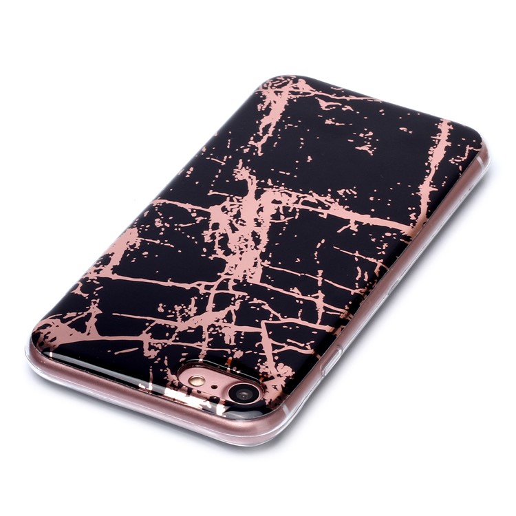 Modèle en Marbre Rose Gold Electroplate IMD TPU Shell Pour Iphone 7 / 8 / SE (2020) / SE (2022) 4,7 Pouces - le Noir