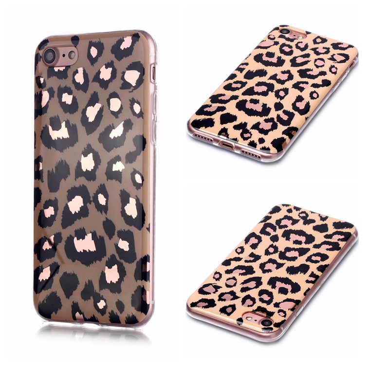 Marble Pattern Rose Gold Electroplating IMD TPU Case Shell for iPhone SE 2nd Gen (2020)/7/8 4.7-inch - Leopard Texture-1