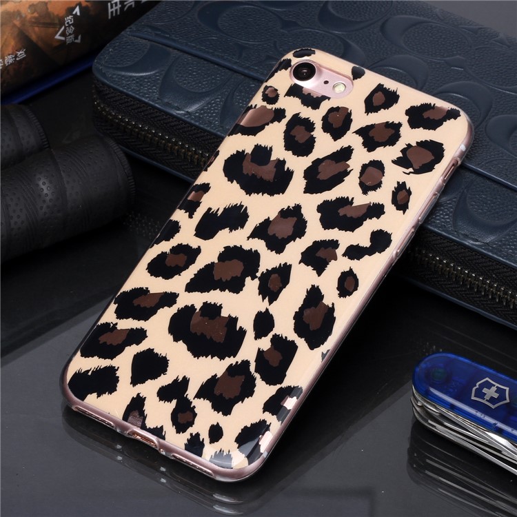 Marble Pattern Rose Gold Electroplating IMD TPU Case Shell for iPhone SE 2nd Gen (2020)/7/8 4.7-inch - Leopard Texture-5