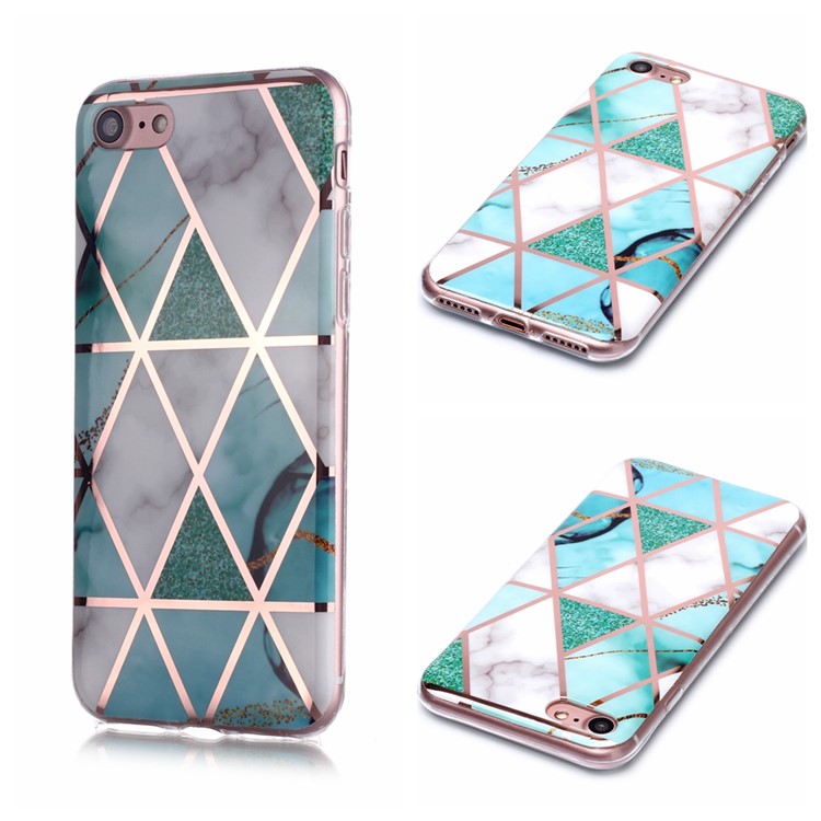Marmo Modello Oro Rosa Placcante Cassa Di Coperture IMD TPU Per Iphone 8/7 - Bianca / Ciano-1
