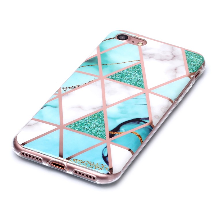 Marmo Modello Oro Rosa Placcante Cassa Di Coperture IMD TPU Per Iphone 8/7 - Bianca / Ciano-3