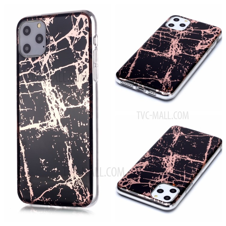 Marble Pattern Rose Gold Electroplating IMD TPU Case for iPhone 11 Pro Max 6.5 inch - Black-1