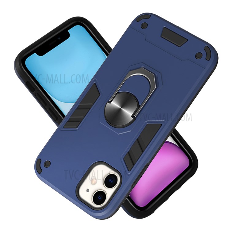 Caso Telefone Híbrido Destacável 2-in-1 + Plástico TPU Com Suporte Magnético Dedo Para Maçã Iphone 11 6,1 Polegadas - Azul Escuro-2