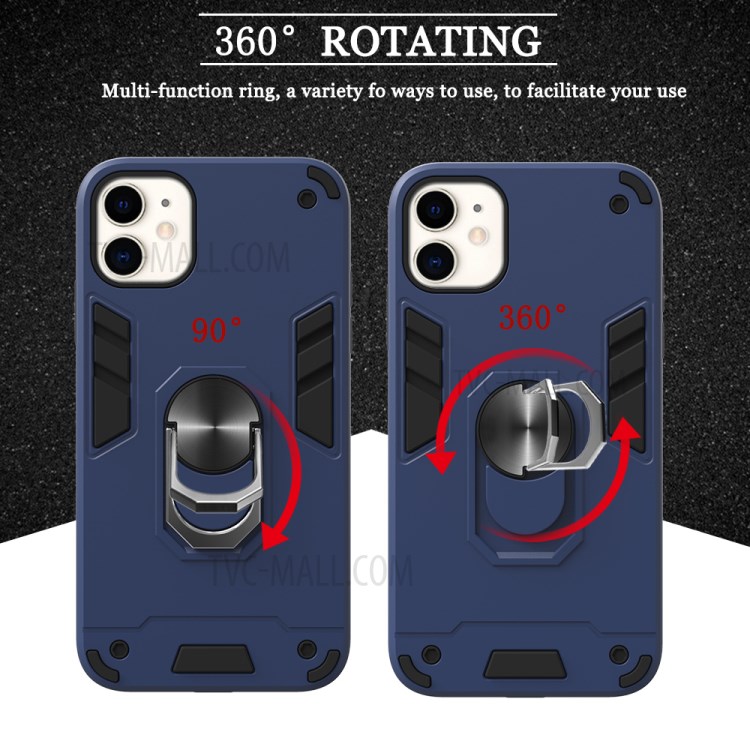 Caso Telefone Híbrido Destacável 2-in-1 + Plástico TPU Com Suporte Magnético Dedo Para Maçã Iphone 11 6,1 Polegadas - Azul Escuro-7